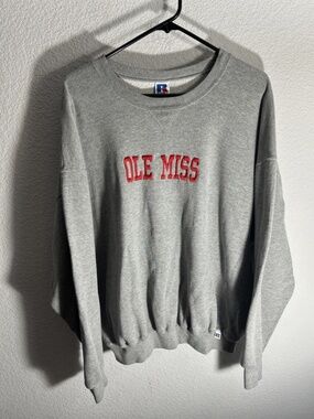 Vtg Ole Miss Rebels Embroidered Gray Crewneck Sweatshirt XXL Russell Athletic